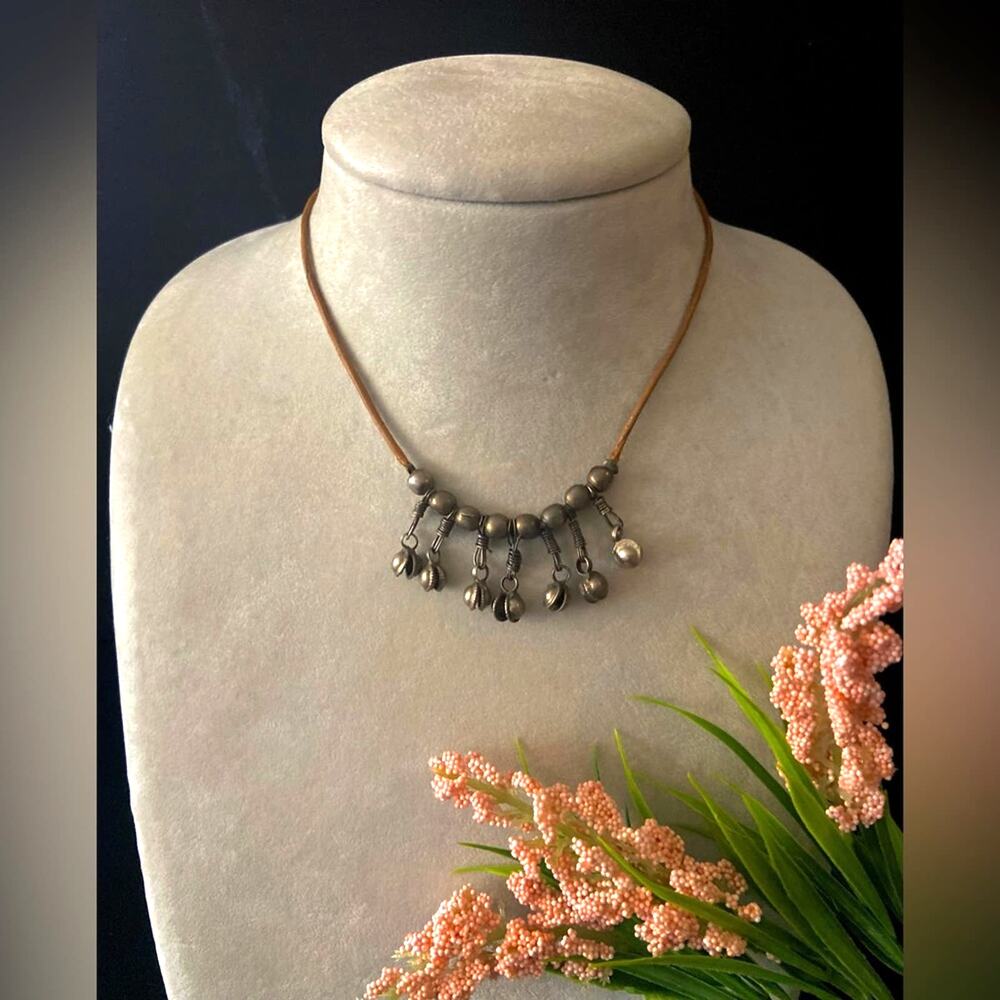 Bohemian Tan Leather Choker w/Metal Trinkets